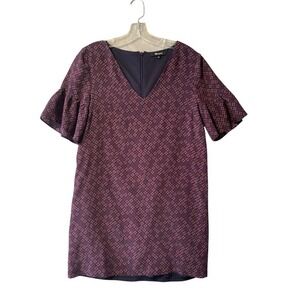 Madewell‎ Burgundy Pink Floral Silk Flutter Sleeve V Neck Dress Size 2